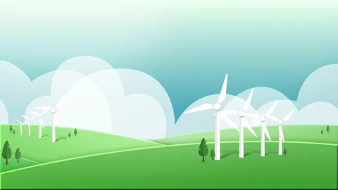 Save the planet. cycle animation of a clean green energy wind turbines Video stock 141630842