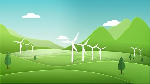 Save the planet. cycle animation of a clean green energy wind turbines Stock Illustration