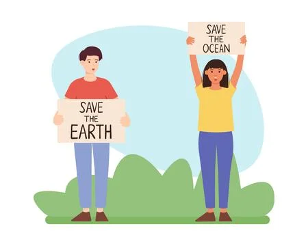 Save the planet earth and ocean, environmental movement, climate change Stock Illustration