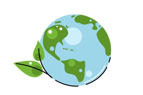 Save the planet eco icon. Vector flat illustration of Earth globe with gree.. Stock Illustration
