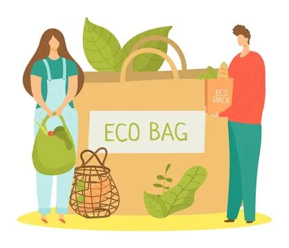 Save planet environment by zero waste, eco bag set concept, vector illustration Stock Illustration
