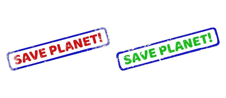 SAVE PLANET exclamation. Bicolor Rough Rectangle Stamp Seals with Rubber Styles Stock Illustration