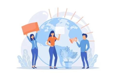 Save planet idea. Group of ecological protestors. Environmental demonstrati.. Stock Illustration