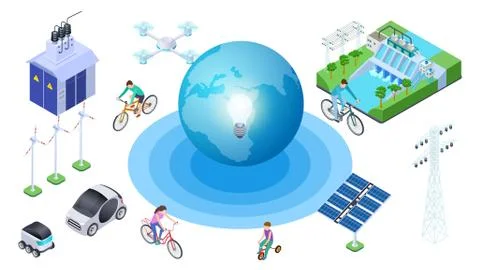 Save the planet. Isometric alternative sources, conservation of ecology. Vector Ilustración de archivo