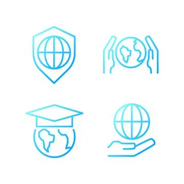 Save planet pixel perfect gradient linear vector icons set Stock Illustration