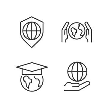 Save planet pixel perfect linear icons set Stock Illustration