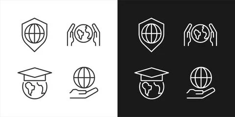 Save planet pixel perfect linear icons set for dark, light mode Stock Illustration