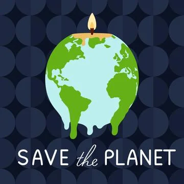 Save the planet quote. Global warming and climate change poster with melting  Stock Illustration