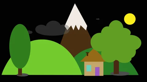 Save the planet. Small village that doesn't harm the environment and use green Stockbeeldmateriaal 132373305