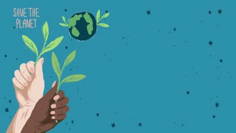 Save the planet text with copy space on blue backdrop style stock vector illu Stock Illustration