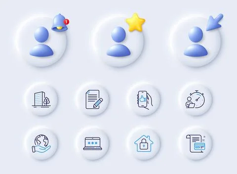 Save planet, Timer and Lock line icons. For web app, printing. Vector Stock Illustration