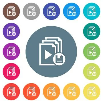 Save playlist flat white icons on round color backgrounds Illustrazione stock