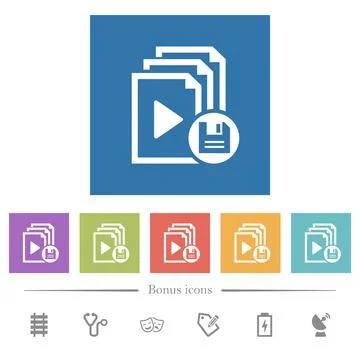 Save playlist flat white icons in square backgrounds イラスト素材