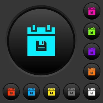 Save schedule data dark push buttons with color icons Stock Illustration