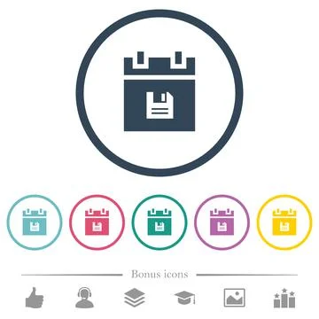 Save schedule data flat color icons in round outlines Stock Illustration