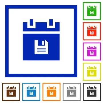 Save schedule data flat framed icons Stock Illustration