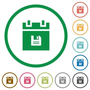 Save schedule data flat icons with outlines Stock Illustration