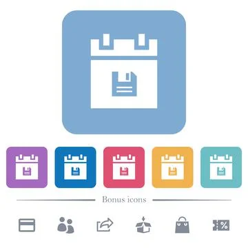 Save schedule data flat white icons in square backgrounds Stock Illustration