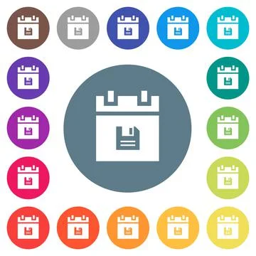 Save schedule data flat white icons on round color backgrounds Stock Illustration