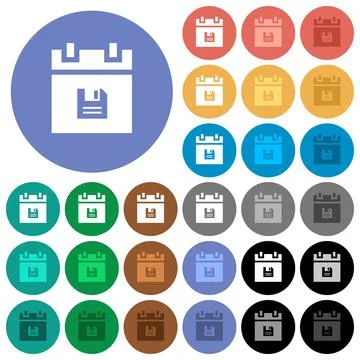 Save schedule data round flat multi colored icons Stock Illustration
