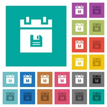 Save schedule data square flat multi colored icons Stock Illustration