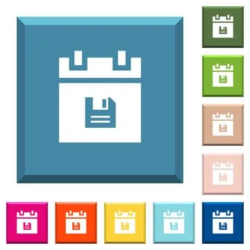 Save schedule data white icons on edged square buttons Stock Illustration
