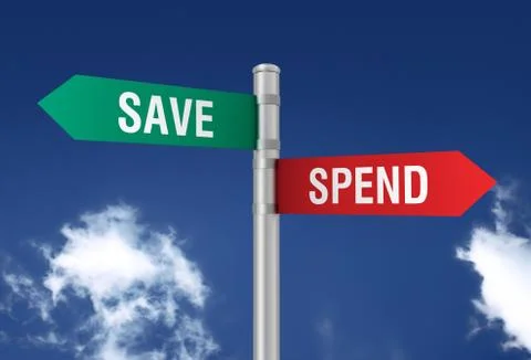 Save spend road sign 3d illustration Stock Illustration