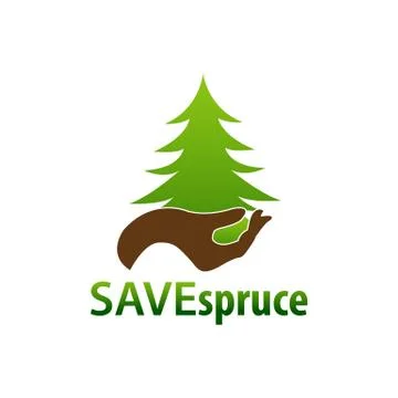 Save Spruce. Illustration hand and spruce icon logo concept design template Stock Illustration