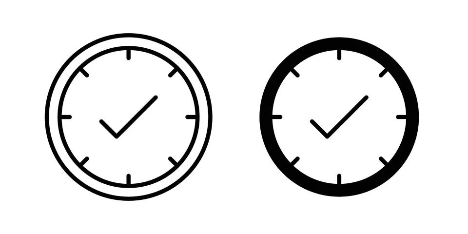 Save time icon solid, line, and editable vector set. Stock Illustration