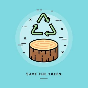 Save the trees, flat design thin line banner Stock Illustration