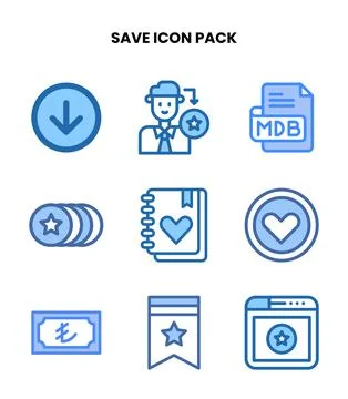 Save Two Colour Bundle Icons Pack Illustrazione stock