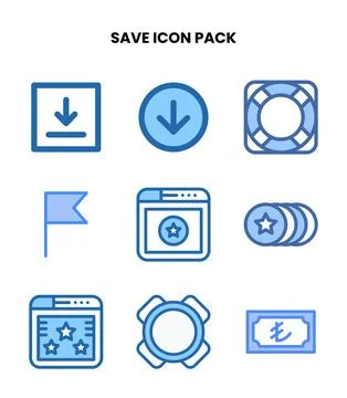 Save Two Colour Icons Pack Stock Illustration