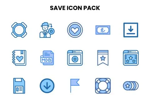 Save Two Colour Set Icons Pack Stock Illustration