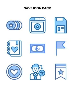 Save Two Colour Vector Icons Pack Stock Illustration