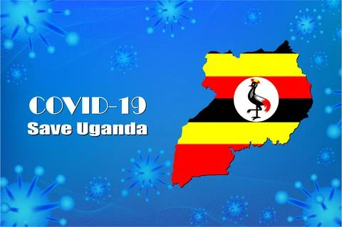 Save Uganda for stop virus sign. Covid-19 virus cells or corona virus and bac Stock Illustration