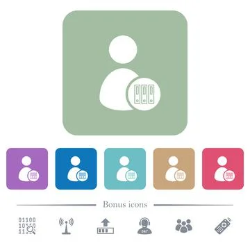 Save user account flat icons on color rounded square backgrounds Stock Illustration
