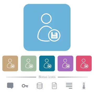 Save user account outline flat icons on color rounded square backgrounds Stock Illustration