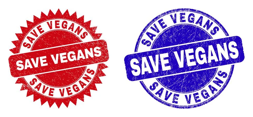 SAVE VEGANS Round and Rosette Stamps with Corroded Style 스톡 일러스트