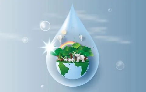 Save water concept of elephants in forest,Creative Origami design world Stock-Illustration