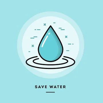 Save water, flat design thin line banner Stock Illustration