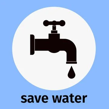 Save water, icon. Vector faucet with dripping water and an inscription Stock Illustration