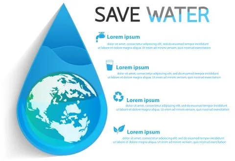Save water infographic on white background Stock Illustration