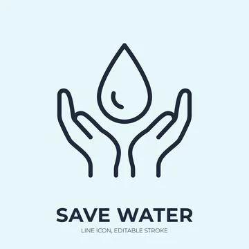 Save water line icon. Liquid care linear vector illustration. Thin sign of hand Stock Illustration
