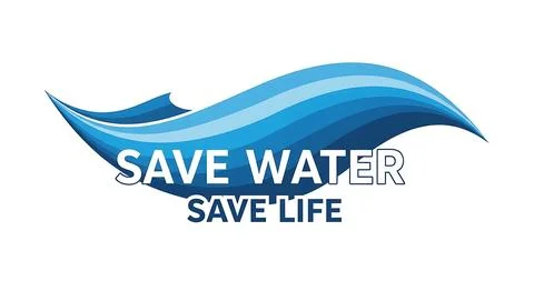 Save water save life text with dynamic blue wave shape on white background .. Stock Illustration