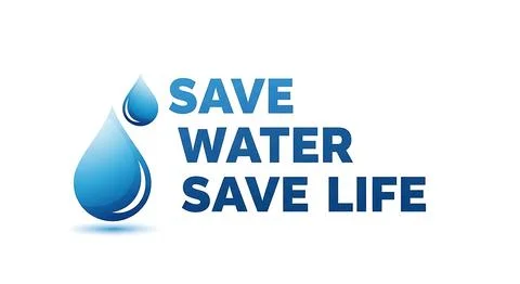 Save water save life text with large blue water droplet icon promoting cons.. Stock Illustration