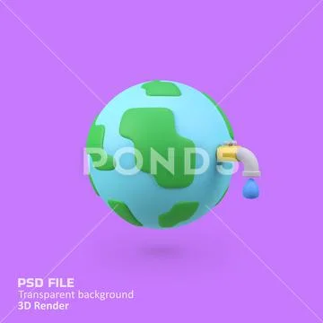 Save Water World isolated 3d render icon illustration Plantilla PSD