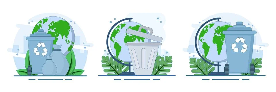 Save the world and zero waste concept set Ilustração Stock