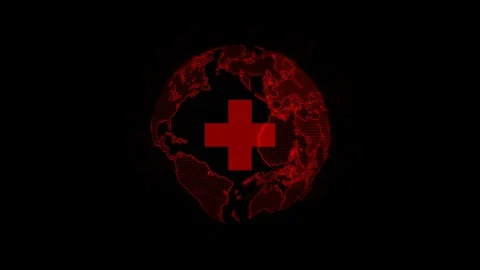 Save World, Digital red Earth rotating around mark red cross. Stock Footage 129485404