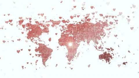 Save World &amp; Love Concepts - World Map With Hearts Symbol 3D. Stock Footage 142390937