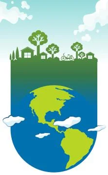 Save the world theme with earth and house Stock Illustration